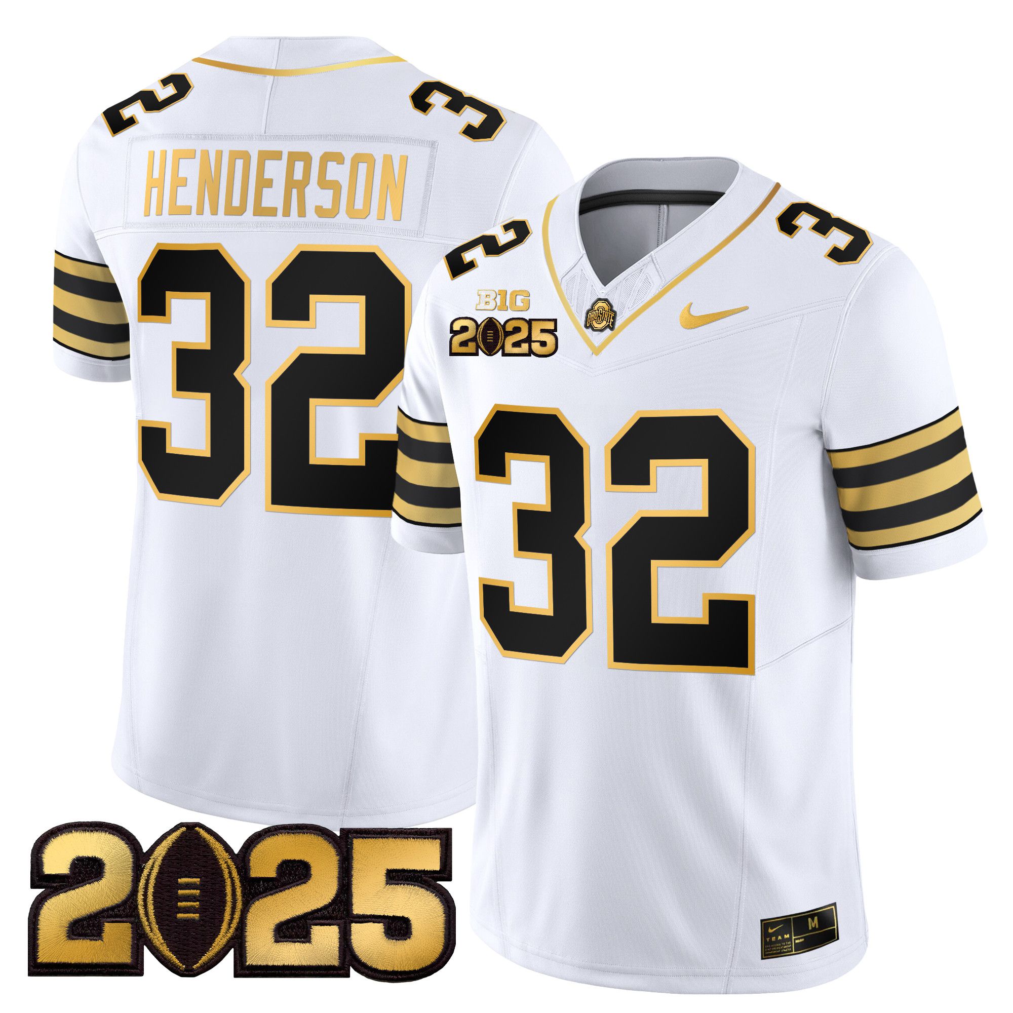Men Ohio State Buckeyes #32 Henderson White 2025 CFP Final Patch Gold Vapor Limited NCAA Jersey